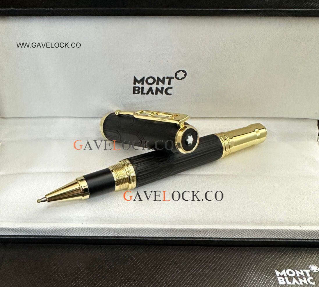 AAA Copy Montblanc Victor Hugo Black Barrel & Gold Clip Rollerball Pen